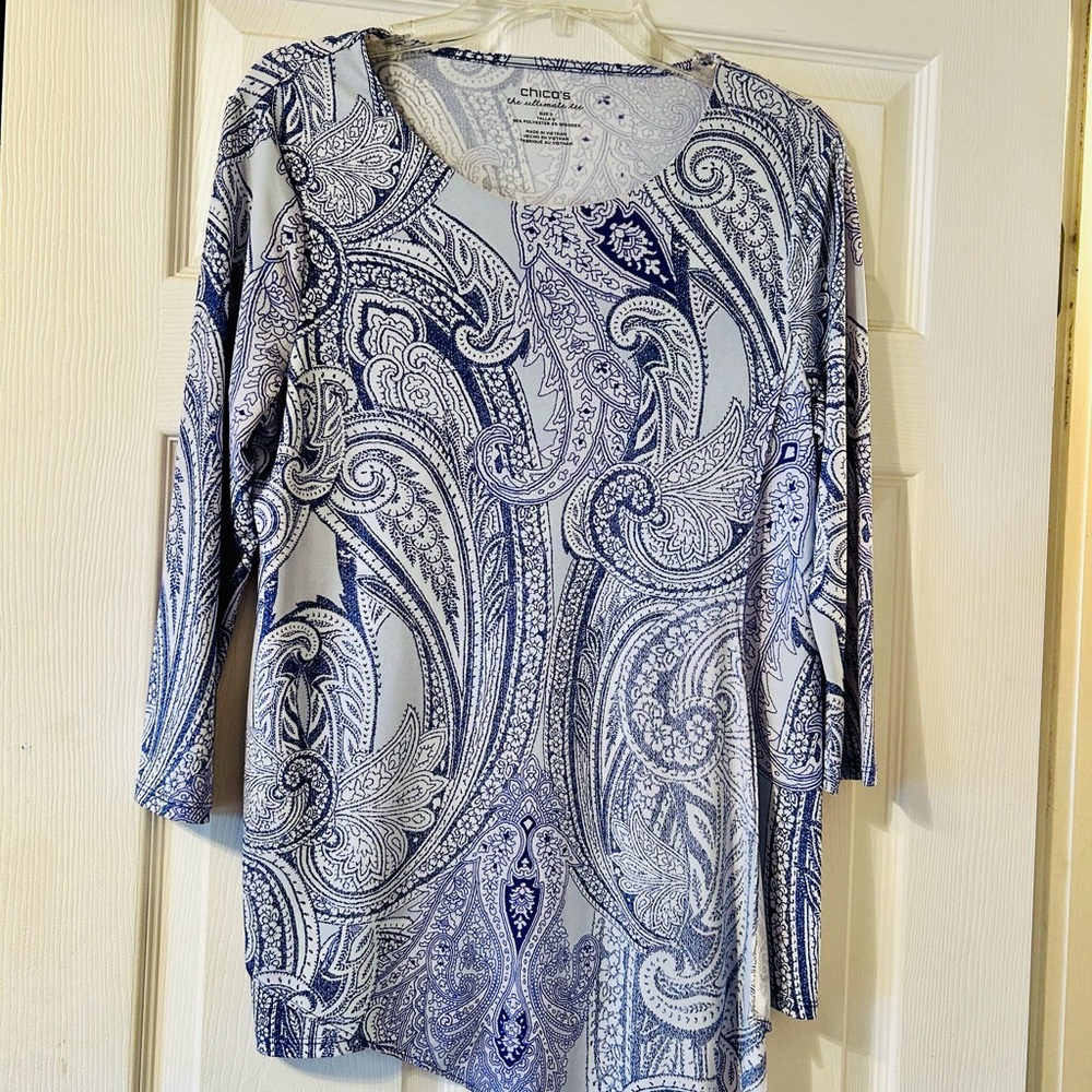 Chico's Navy and White Paisley Blouse